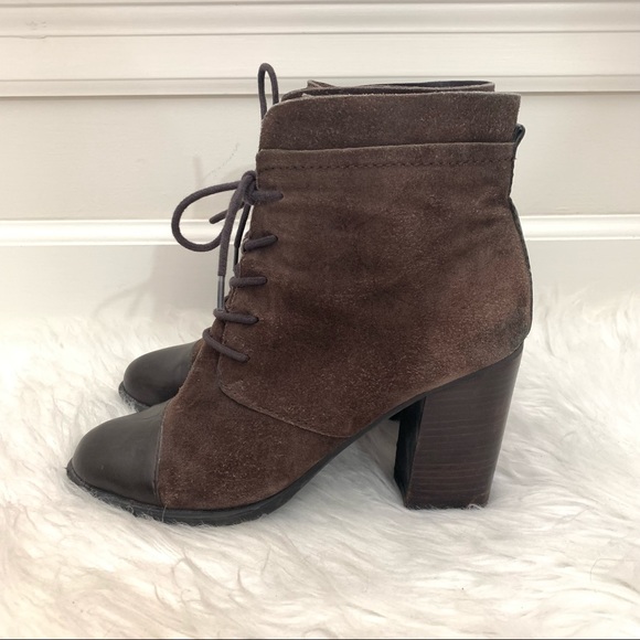 Franco Sarto Ozzie Suede Lace Up Brown Block Heel Boots - Picture 3 of 9